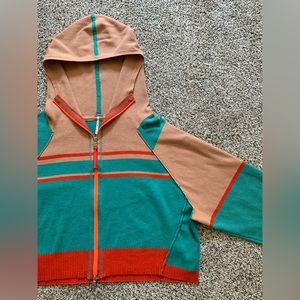 “Free People” Cropped Zip-up Hoodie - Color Block